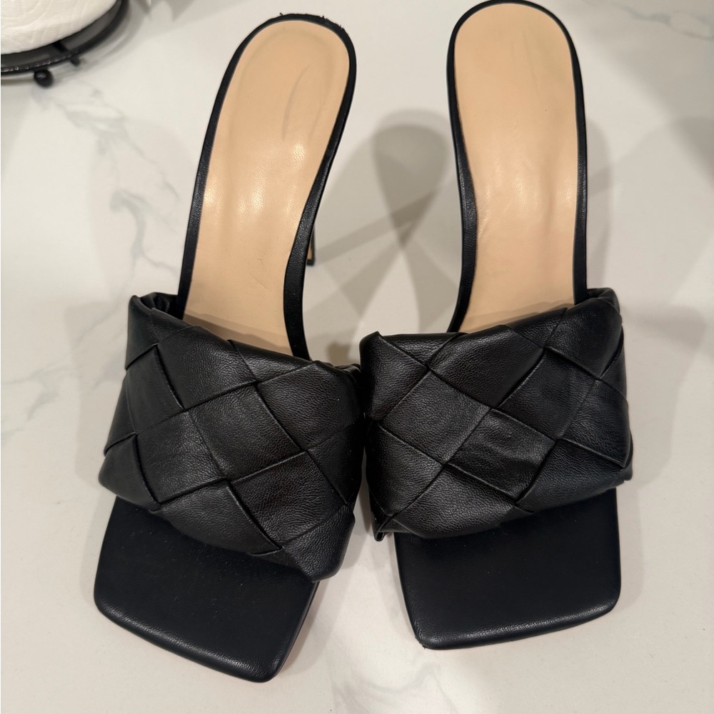 Quilted Open Toe High Stiletto Heel Mule Sandals